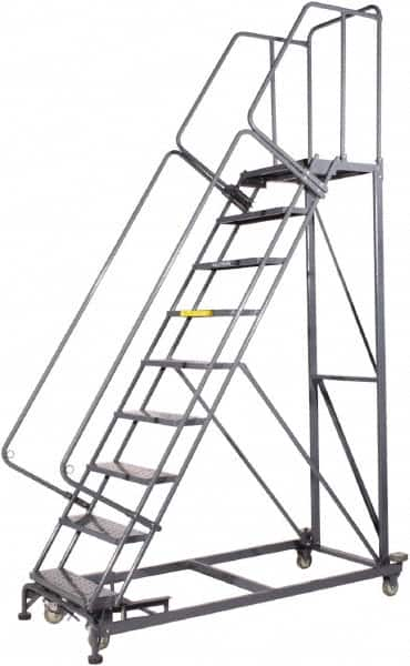 Ballymore - 123" 9 Step Ladder - Rolling Safety Ladder, 600 Lb Capacity, 90" Platform Height, 32" Base Width x 75" Base Depth, Expanded Metal Tread - Americas Tooling