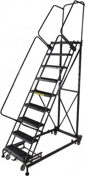 Ballymore - 123" 9 Step Ladder - Rolling Safety Ladder, 600 Lb Capacity, 90" Platform Height, 32" Base Width x 75" Base Depth, Serrated - Americas Tooling