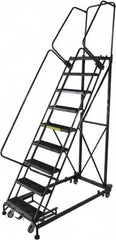 Ballymore - 123" 9 Step Ladder - Rolling Safety Ladder, 600 Lb Capacity, 90" Platform Height, 32" Base Width x 75" Base Depth, Serrated - Americas Tooling