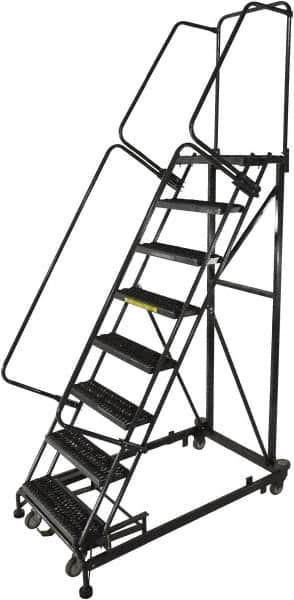 Ballymore - 113" 8 Step Ladder - Rolling Safety Ladder, 600 Lb Capacity, 80" Platform Height, 32" Base Width x 68" Base Depth, Serrated - Americas Tooling