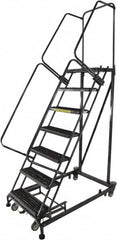 Ballymore - 103" 7 Step Ladder - Rolling Safety Ladder, 600 Lb Capacity, 70" Platform Height, 32" Base Width x 62" Base Depth, Expanded Metal Tread - Americas Tooling