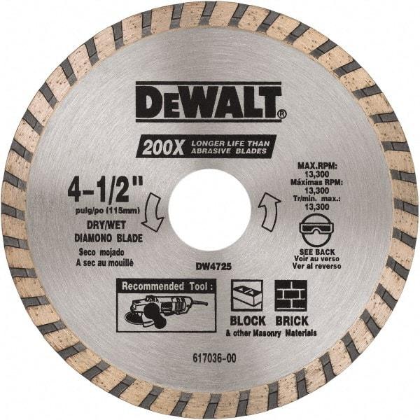 DeWALT - 4-1/2" Diam, 5/8 & 7/8" Arbor Hole Diam, Wet & Dry Cut Saw Blade - Diamond Matrix, Standard Round Arbor - Americas Tooling