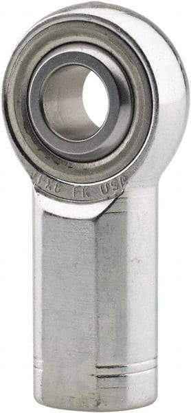 Made in USA - 7/16" ID, 1-1/8" Max OD, 10,290 Lb Max Static Cap, Plain Female Spherical Rod End - 7/16-20 LH, 1-1/16" Shank Length, Alloy Steel with Steel Raceway - Americas Tooling