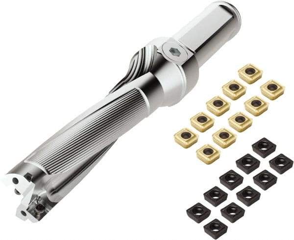 Seco - 3.38" Max Drill Depth, 3xD, 1-1/8" Diam, Indexable Insert Drill - 2 Inserts, 1-1/4" Shank Diam, Weldon Flat Shank - Americas Tooling