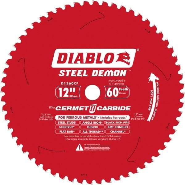 Freud - 12" Blade Diam, 60 Teeth, Carbide-Tipped Cold Saw Blade - 1" Arbor Hole Diam, 0.071" Blade Thickness - Americas Tooling