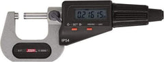 SPI - 7 to 8" Range, 0.00005" Resolution, Standard Throat IP54 Electronic Outside Micrometer - 0.00028" Accuracy, Friction Thimble, Carbide-Tipped Face, LR44 Battery, Includes NIST Traceable Certification of Inspection - Americas Tooling