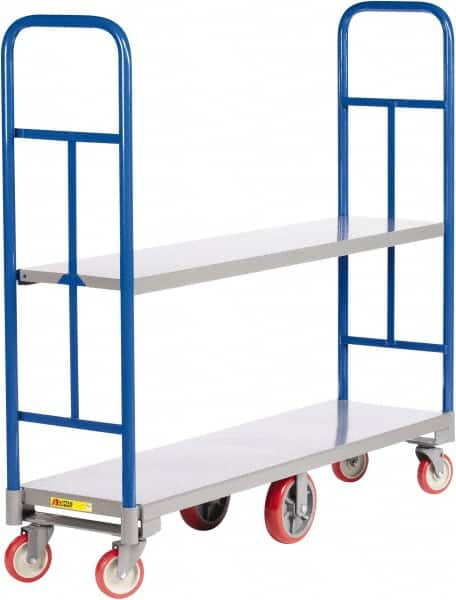 Little Giant - 2,000 Lb Capacity, 1 Shelf, 2-Sided Steel High End Platform Truck - 48" Long x 16" Wide x 57-1/2" High, Polyurethane Wheels - Americas Tooling