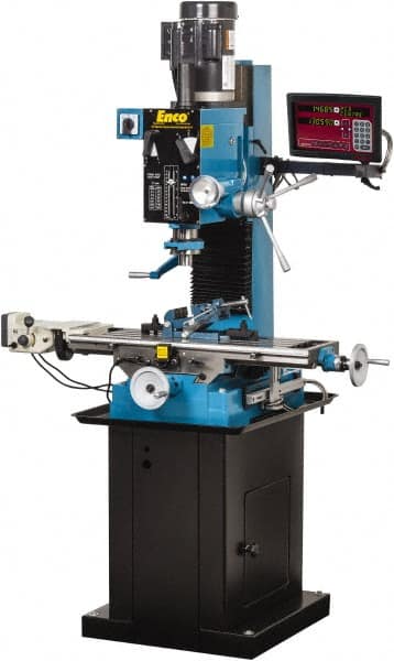 Enco - 1 Phase, 20" Swing, Geared Head Mill Drill Combination - 37-1/2" Table Length x 28" Table Width, 22" Longitudinal Travel, 8" Cross Travel, 6 Spindle Speeds, 2 hp, 220 Volts - Americas Tooling