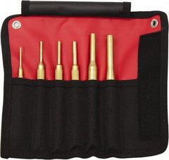 Mayhew - 12 Piece, 1/16 to 1/2", Pin Punch Set - Round Shank, Brass, Comes in Kit Bag - Americas Tooling