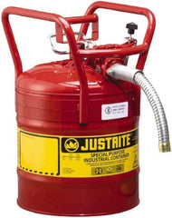 Justrite - 5 Gal Brass Type II DOT Safety Can - 17-1/2" High x 11-3/4" Diam, Red - Americas Tooling