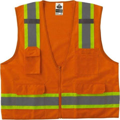 Ergodyne - Size 4X/5XL High Visibility Orange Mesh/Solid Surveyor's Vest - 58 to 64" Chest, ANSI/ISEA 107, Zipper Closure, 6 Pockets, Polyester - Americas Tooling