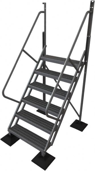 TRI-ARC - 102" 6 Step Configurable Rooftop Ladder - 50° Incline, 500 Lb Capacity, 60" Platform Height, 52-3/4" Base Width x 60" Base Depth, Serrated - Americas Tooling