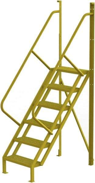 TRI-ARC - 102" 6 Step Configurable Crossover Ladder - 50° Incline, 1,000 Lb Capacity, 60" Platform Height, 30" Base Width x 52-1/2" Base Depth, Serrated - Americas Tooling