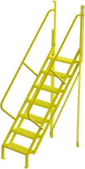 TRI-ARC - 112" 7 Step Configurable Crossover Ladder - 50° Incline, 1,000 Lb Capacity, 70" Platform Height, 30" Base Width x 61" Base Depth, Perforated Tread - Americas Tooling