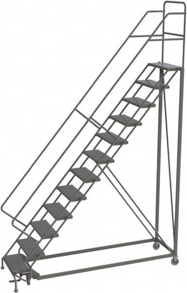 TRI-ARC - 156" 12 Step Configurable Rolling Ladder - 50° Incline, 450 Lb Capacity, 120" Platform Height, 35" Base Width x 90" Base Depth, Perforated Tread - Americas Tooling