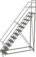 TRI-ARC - 156" 12 Step Configurable Rolling Ladder - 50° Incline, 450 Lb Capacity, 120" Platform Height, 35" Base Width x 90" Base Depth, Perforated Tread - Americas Tooling