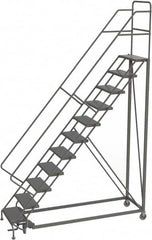 TRI-ARC - 146" 11 Step Configurable Rolling Ladder - 50° Incline, 450 Lb Capacity, 110" Platform Height, 35" Base Width x 84" Base Depth, Perforated Tread - Americas Tooling