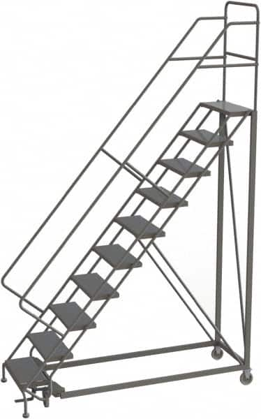 TRI-ARC - 136" 10 Step Configurable Rolling Ladder - 50° Incline, 450 Lb Capacity, 100" Platform Height, 35" Base Width x 76" Base Depth, Perforated Tread - Americas Tooling