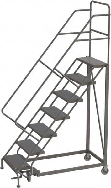 TRI-ARC - 106" 7 Step Configurable Rolling Ladder - 50° Incline, 450 Lb Capacity, 70" Platform Height, 35" Base Width x 56" Base Depth, Perforated Tread - Americas Tooling