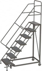 TRI-ARC - 106" 7 Step Configurable Rolling Ladder - 56° Incline, 450 Lb Capacity, 70" Platform Height, 35" Base Width x 56" Base Depth, Perforated Tread - Americas Tooling