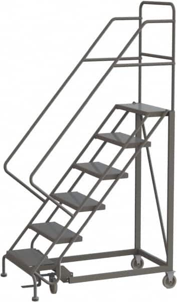 TRI-ARC - 96" 6 Step Configurable Rolling Ladder - 50° Incline, 450 Lb Capacity, 60" Platform Height, 35" Base Width x 50" Base Depth, Perforated Tread - Americas Tooling