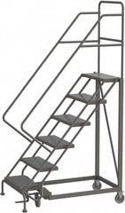 TRI-ARC - 96" 6 Step Configurable Rolling Ladder - 50° Incline, 450 Lb Capacity, 60" Platform Height, 35" Base Width x 50" Base Depth, Perforated Tread - Americas Tooling