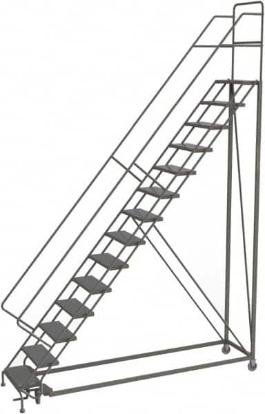 TRI-ARC - 176" 14 Step Configurable Rolling Ladder - 50° Incline, 450 Lb Capacity, 140" Platform Height, 39" Base Width x 104" Base Depth, Perforated Tread - Americas Tooling