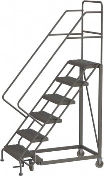 TRI-ARC - 96" 6 Step Configurable Rolling Ladder - 50° Incline, 450 Lb Capacity, 60" Platform Height, 35" Base Width x 50" Base Depth, Serrated - Americas Tooling