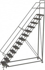 TRI-ARC - 166" 13 Step Configurable Rolling Ladder - 50° Incline, 450 Lb Capacity, 130" Platform Height, 39" Base Width x 97" Base Depth, Serrated - Americas Tooling