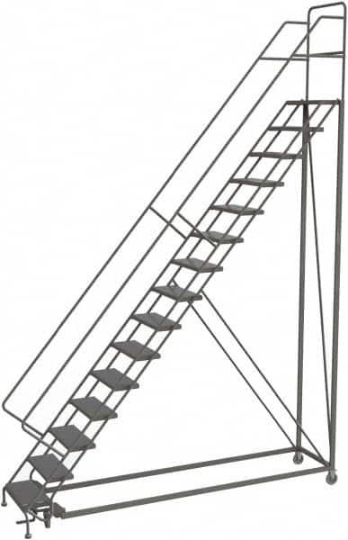 TRI-ARC - 186" 15 Step Configurable Rolling Ladder - 50° Incline, 450 Lb Capacity, 150" Platform Height, 39" Base Width x 111" Base Depth, Perforated Tread - Americas Tooling