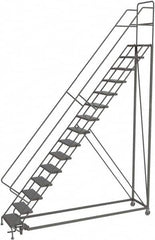 TRI-ARC - 186" 15 Step Configurable Rolling Ladder - 56° Incline, 450 Lb Capacity, 150" Platform Height, 39" Base Width x 111" Base Depth, Perforated Tread - Americas Tooling