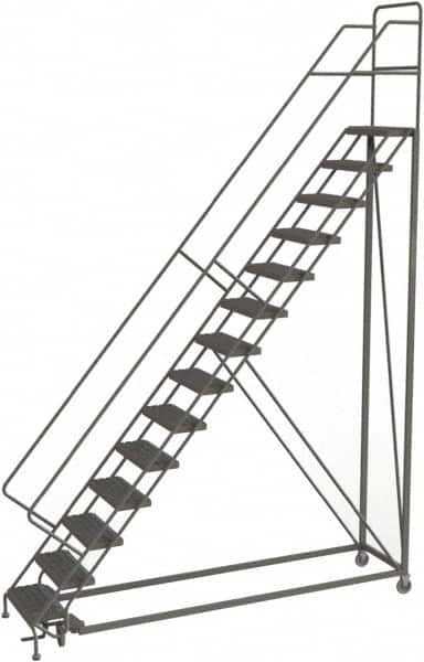 TRI-ARC - 176" 14 Step Configurable Rolling Ladder - 56° Incline, 450 Lb Capacity, 140" Platform Height, 39" Base Width x 104" Base Depth, Serrated - Americas Tooling