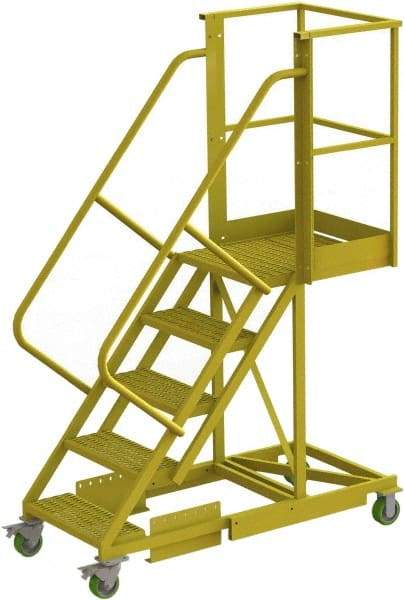 TRI-ARC - 92" 5 Step Configurable Cantilever Ladder - Supported, 300 Lb Capacity, 50" Platform Height, 30" Base Width x 64" Base Depth, Perforated Tread - Americas Tooling