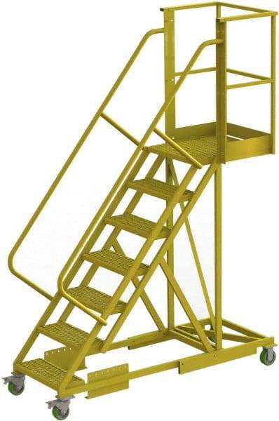 TRI-ARC - 112" 7 Step Configurable Cantilever Ladder - Supported, 300 Lb Capacity, 70" Platform Height, 30" Base Width x 81" Base Depth, Perforated Tread - Americas Tooling