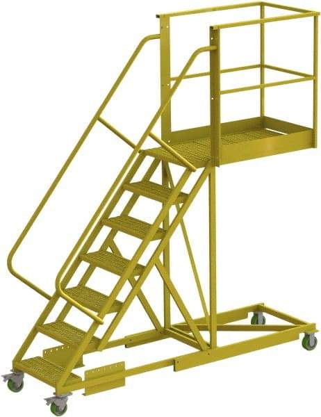 TRI-ARC - 112" 7 Step Configurable Cantilever Ladder - Supported, 300 Lb Capacity, 70" Platform Height, 30" Base Width x 101" Base Depth, Serrated - Americas Tooling