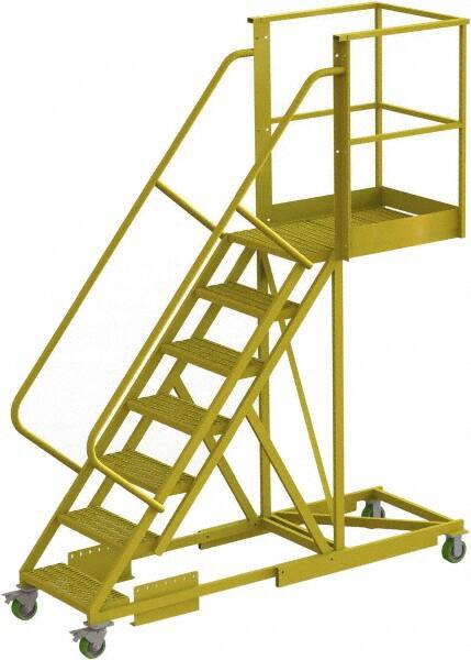 TRI-ARC - 112" 7 Step Configurable Cantilever Ladder - Supported, 300 Lb Capacity, 70" Platform Height, 30" Base Width x 91" Base Depth, Perforated Tread - Americas Tooling