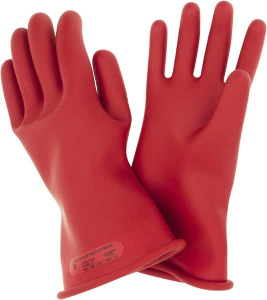 Ansell - Class 0, Size 9, 11" Long, Rubber Lineman's Glove - 5,000 AC Max Use Voltage, 1,000 AC Test Voltage, Red, ASTM D120 - Americas Tooling