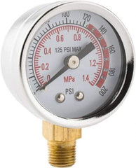 PRO-SOURCE - 1-1/2" Dial, 1/8 Thread, 0-200 Scale Range, Pressure Gauge - Lower Connection Mount - Americas Tooling