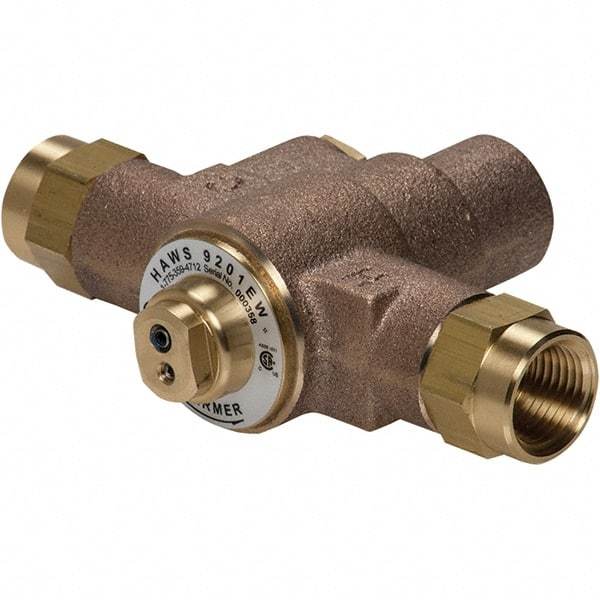 Haws - 1/2" Inlet, 2-5/8" Long x 6-1/8" Wide x 5-1/4" High, Brass Plumbed Wash Station Tempering Valve - Compatible with Combination Drench Shower & Eye/Face Wash Stations - Americas Tooling