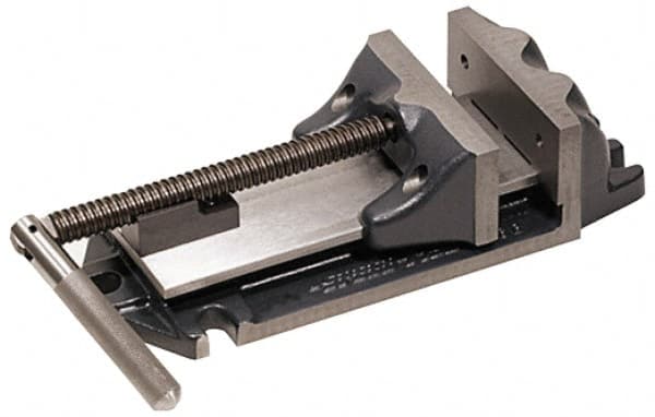 Cardinal Tool - 9" Jaw Opening Capacity x 3" Throat Depth, Horizontal Drill Press Vise - 8" Wide Jaw, Stationary Base, Rapid Action, 21-3/4" OAL x 5-1/2" Overall Height, Steel - Americas Tooling