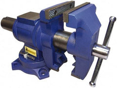 Interstate - 5" Jaw Width x 4-15/16" Jaw Opening Capacity, 2.64" Throat Depth, Bench & Pipe Combination Vise - 19/32 to 2.52" Pipe Capacity, Swivel Base, Bolt Down Attachment, Cast Iron - Americas Tooling