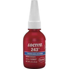 Loctite - 10 mL Bottle, Blue, Medium Strength Liquid Threadlocker - Series 243, 24 hr Full Cure Time, Hand Tool, Heat Removal - Americas Tooling