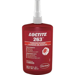 Loctite - 250 mL Bottle, Red, High Strength Liquid Threadlocker - Series 263, 24 hr Full Cure Time, Hand Tool, Heat Removal - Americas Tooling