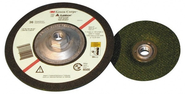 3M - 36 Grit, 7" Wheel Diam, 1/8" Wheel Thickness, Type 27 Depressed Center Wheel - Americas Tooling