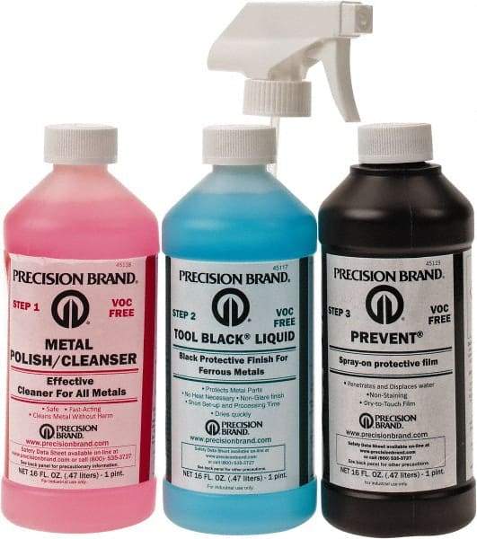 Precision Brand - 1 Pint Bottle Tool Black Liquid Kit - 1 Pint Tool Black Liquid, 1 Pint Metal Polish Cleanser and 1 Pint Prevent - Americas Tooling