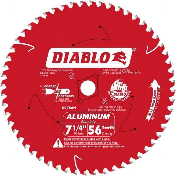 Freud - 7-1/4" Diam, 5/8" Arbor Hole Diam, 56 Tooth Wet & Dry Cut Saw Blade - Carbide-Tipped, Burr-Free Action, Standard Round Arbor - Americas Tooling