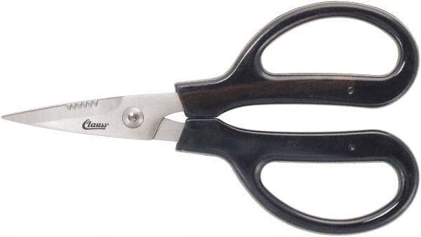 Clauss - 3" LOC, 9-1/4" OAL Stainless Steel Blunt Point Trimmers - Serrated, Plastic Handle, For Paper, Fabric - Americas Tooling