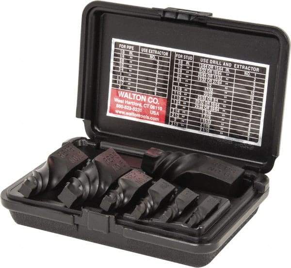 Walton - 7 Piece Spiral Flute Screw Extractor Set - #1 to #10 Size Range - Americas Tooling