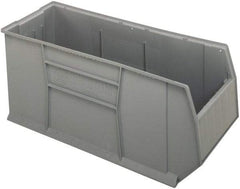 Quantum Storage - 175 Lb. Load Capacity, 41-7/8" Deep, Gray Polypropylene Hopper Stacking Bin - 17-1/2" High x 16-1/2" Wide x 41-7/8" Long - Americas Tooling