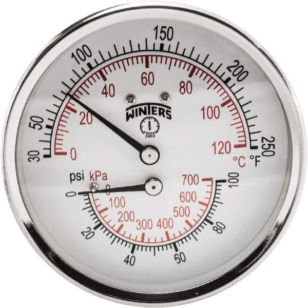 Winters - 3" Dial, 1/2 Thread, 0-100 Scale Range, Pressure Gauge - Center Back Connection Mount, Accurate to 0.03% of Scale - Americas Tooling